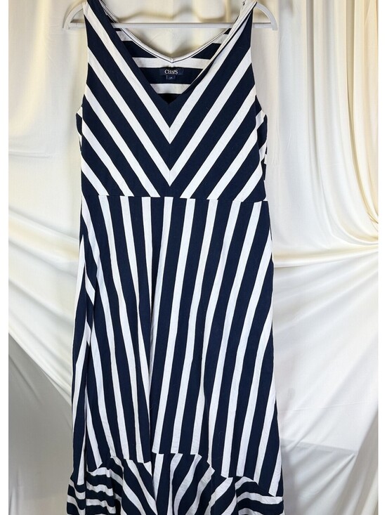 Chaps Dresses & Skirts - Chaps Womens Large Navy White Striped  Dress Sleeveless V Neck Cotton Summer